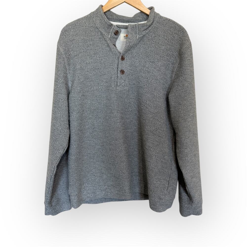 Marine Layer Clayton Textured Pullover Sweater Men's Sz L Heather Gray Henley